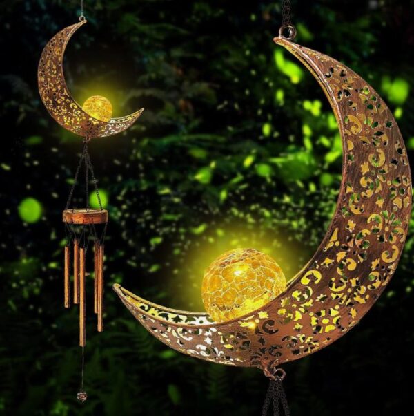 41" solar moon wind chimes led sun powered light garden decor wind bells outdoor
